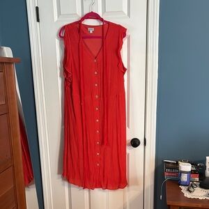Sleeveless Red Button-Down Dress